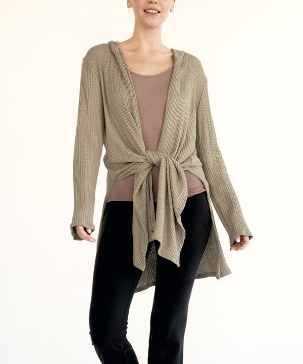 FABINA BAMBOO WAFFLE SLIM CARDIGAN WITH A HOODIE