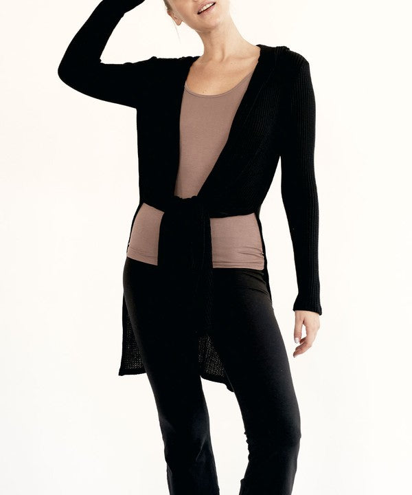 FABINA BAMBOO WAFFLE SLIM CARDIGAN WITH A HOODIE