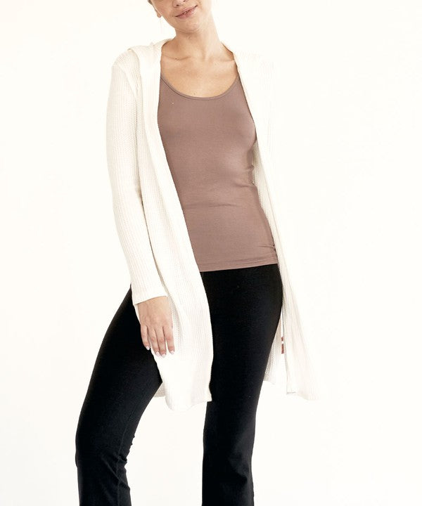 FABINA BAMBOO WAFFLE SLIM CARDIGAN WITH A HOODIE