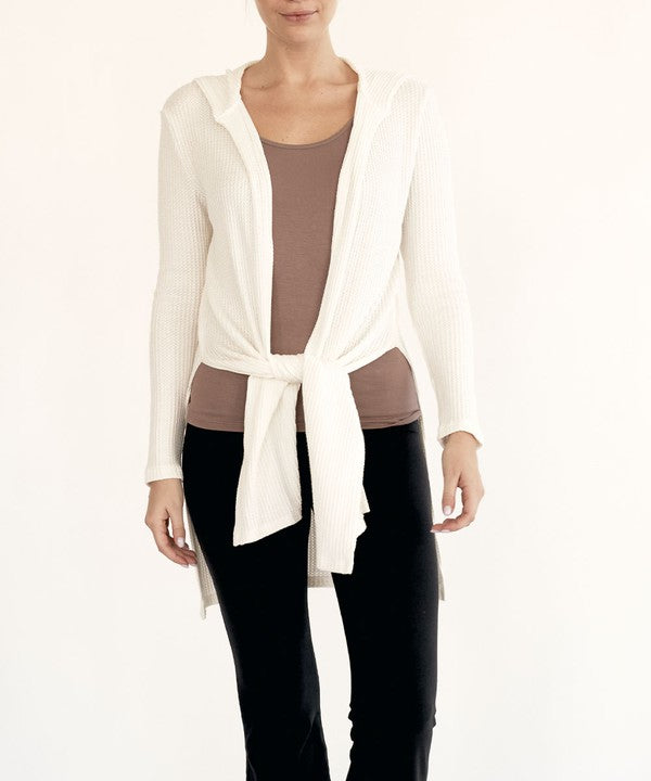 FABINA BAMBOO WAFFLE SLIM CARDIGAN WITH A HOODIE