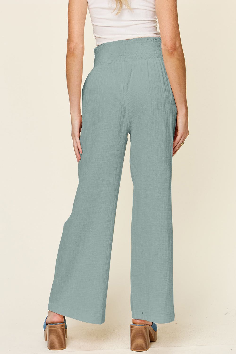 Double Take Texture Smocked Waist Wide Leg Pants