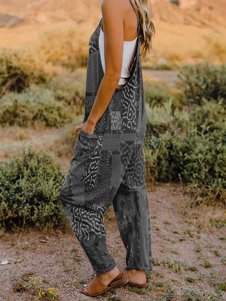 Boho Printed V-Neck Sleeveless Jumpsuit