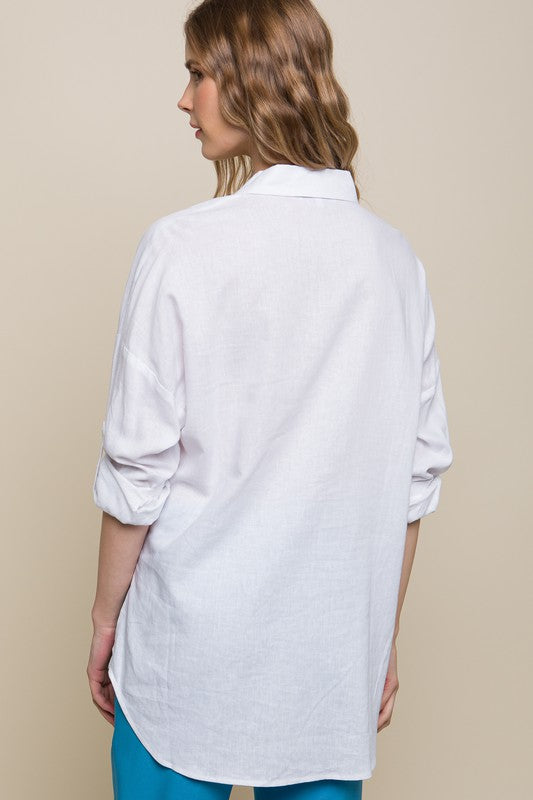 Linen Oversized Double Pocket Button Down Shirt - Boho Soho