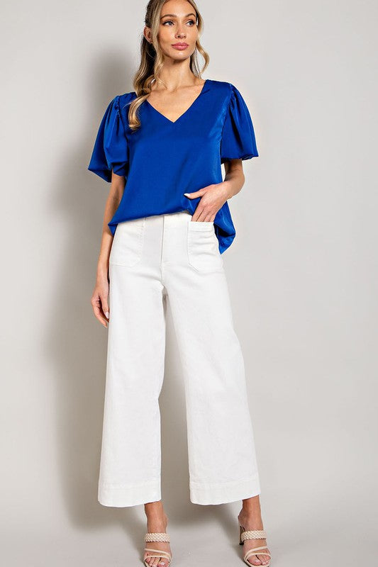 Eesome V-Neck Puff Sleeve Blouse Top