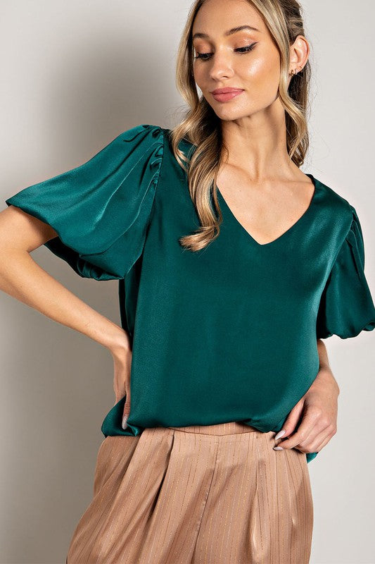 Eesome V-Neck Puff Sleeve Blouse Top