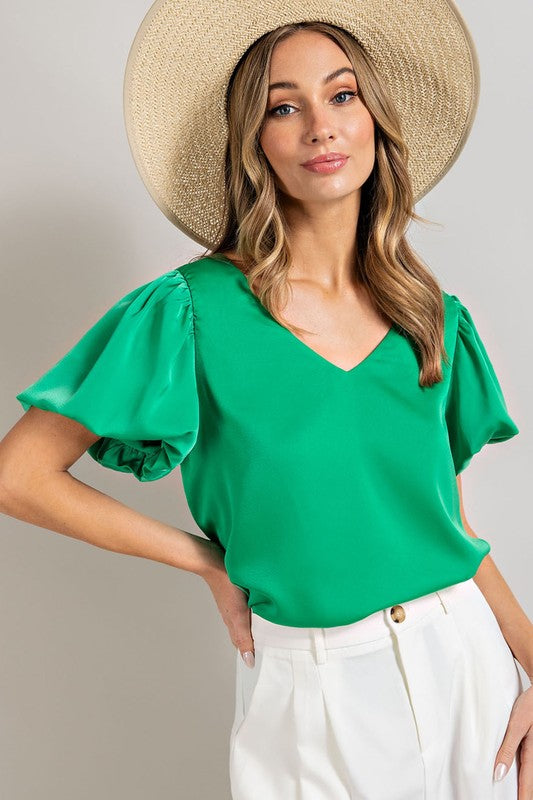 Eesome V-Neck Puff Sleeve Blouse Top