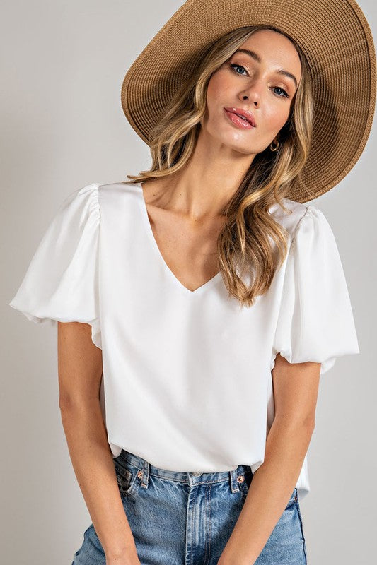 Eesome V-Neck Puff Sleeve Blouse Top