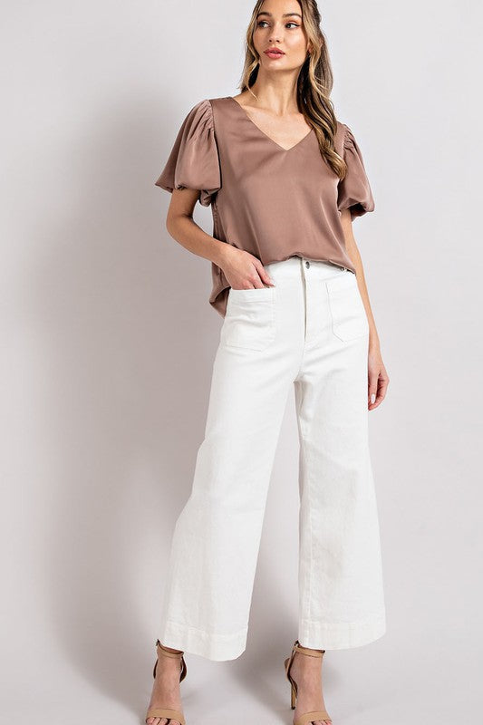 V-Neck Puff Sleeve Blouse Top