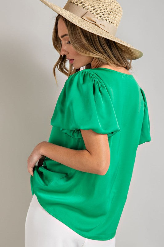 Eesome V-Neck Puff Sleeve Blouse Top