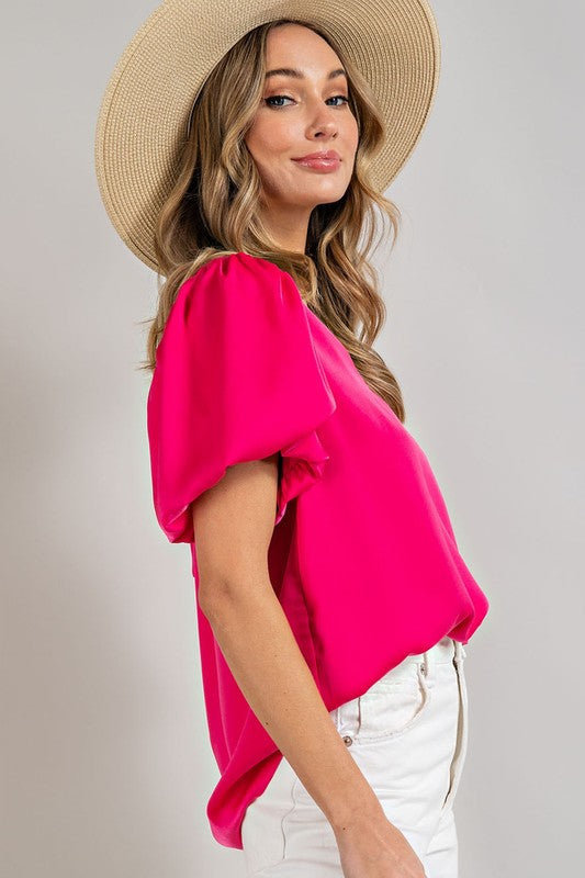 Eesome V-Neck Puff Sleeve Blouse Top