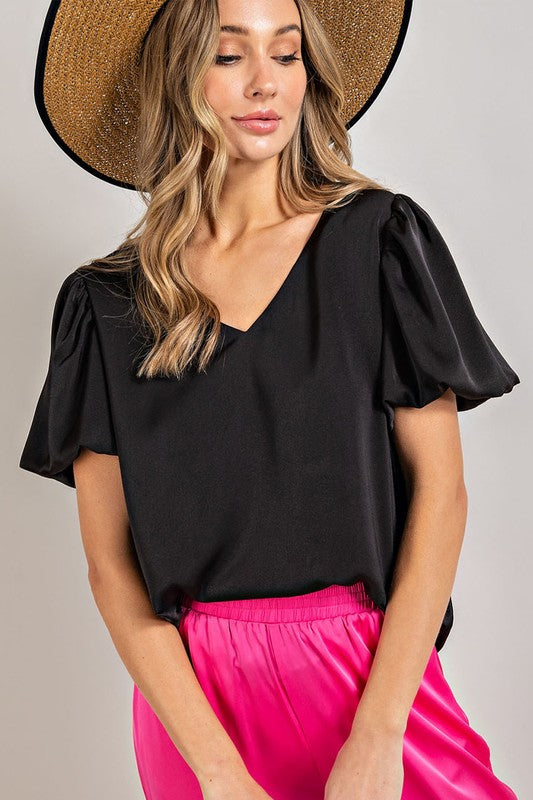 Eesome V-Neck Puff Sleeve Blouse Top