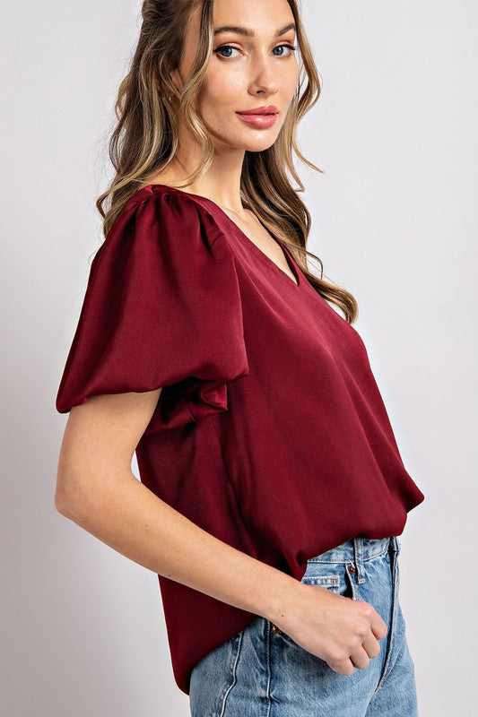 Eesome V-Neck Puff Sleeve Blouse Top