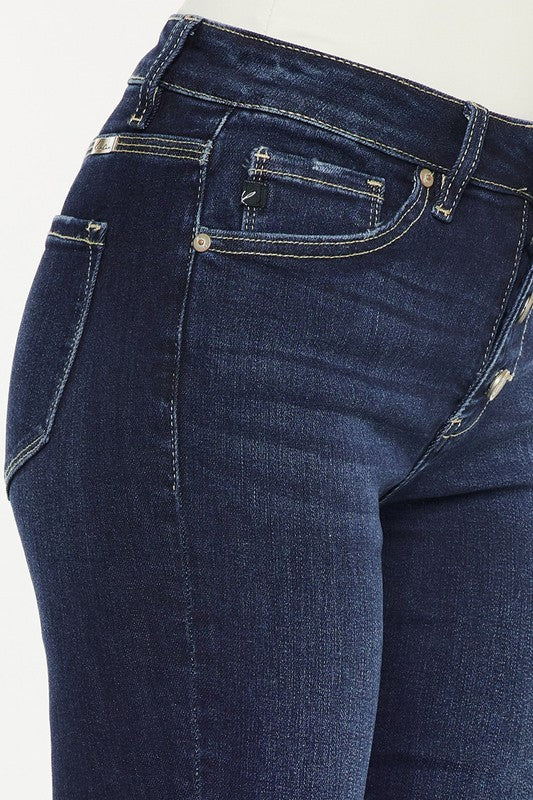 Kan Can High Rise Button Down Cuffed Bermuda Jeans