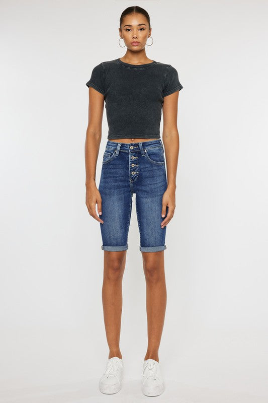 Kan Can High Rise Cuff Bermuda Jeans