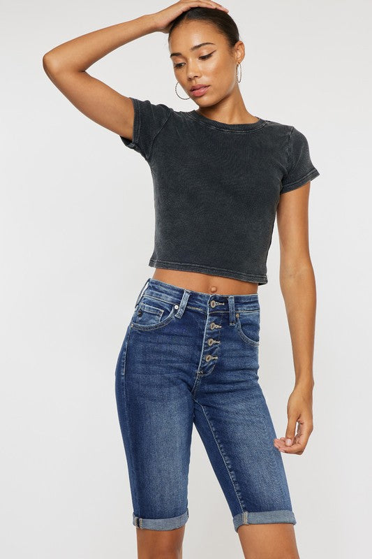 Kan Can High Rise Cuff Bermuda Jeans