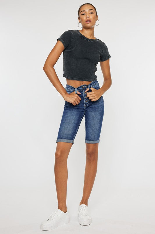 Kan Can High Rise Cuff Bermuda Jeans