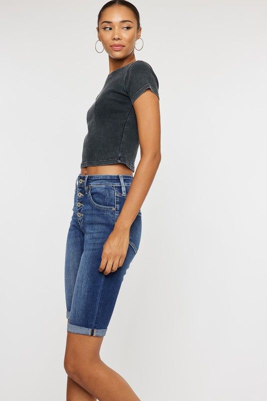 Kan Can High Rise Cuff Bermuda Jeans