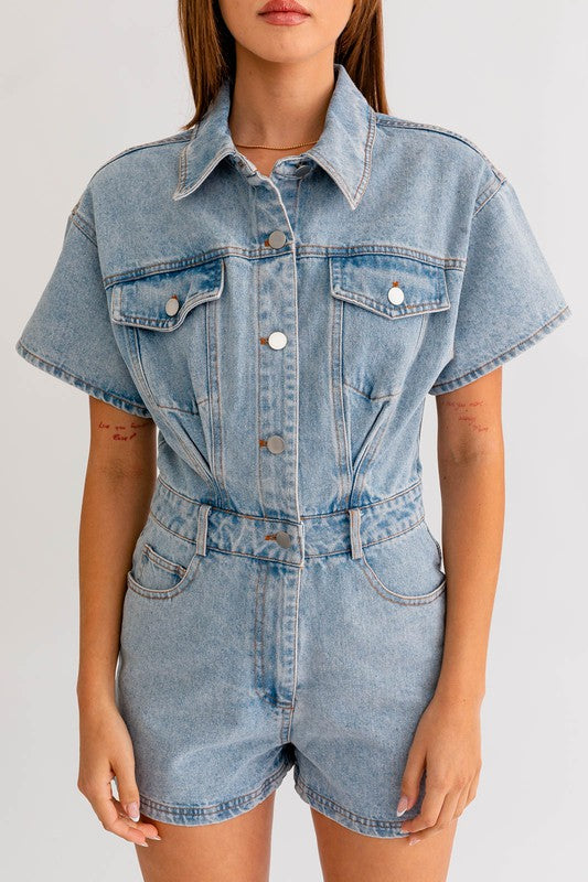 Short Sleeve Denim Romper - Boho Soho