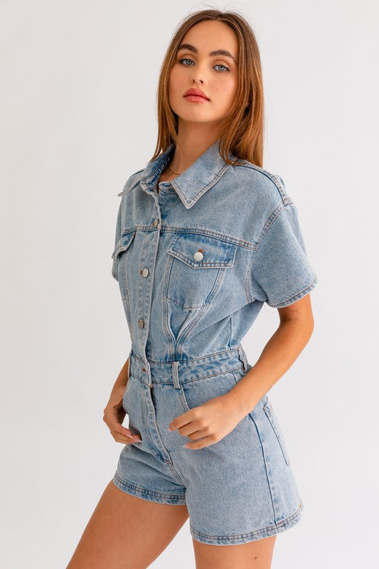 Short Sleeve Denim Romper - Boho Soho