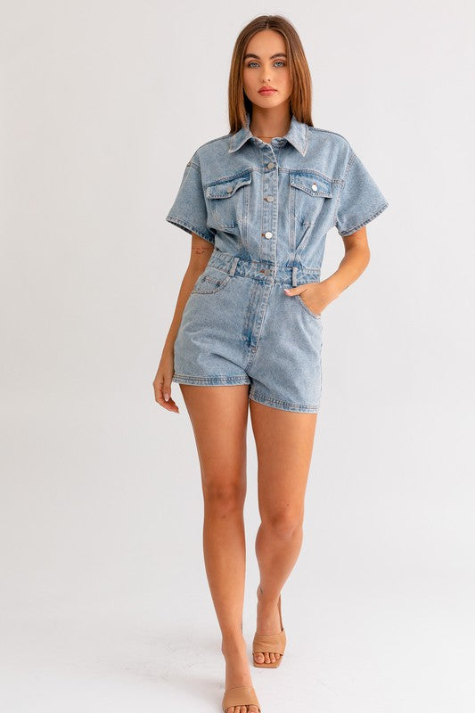 Short Sleeve Denim Romper - Boho Soho