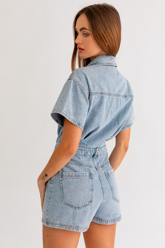 Short Sleeve Denim Romper - Boho Soho