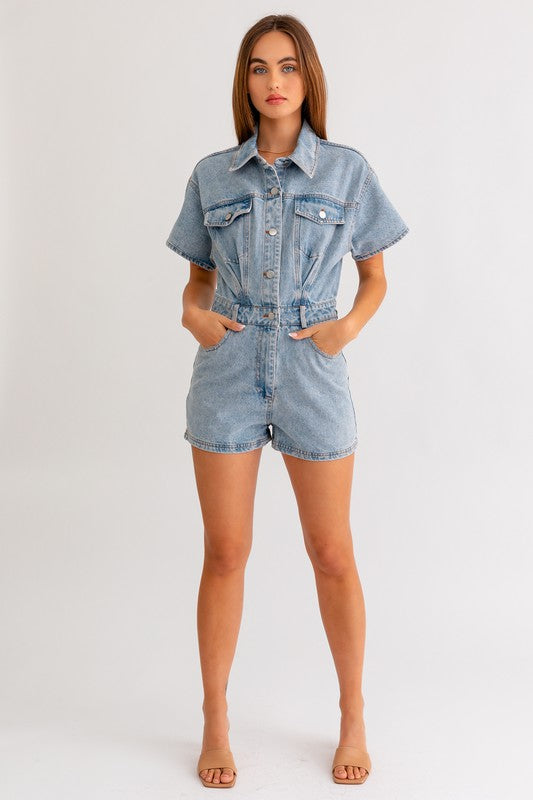 Short Sleeve Denim Romper - Boho Soho