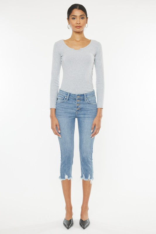 Kan Can Mid Rise Capri Jean Pants