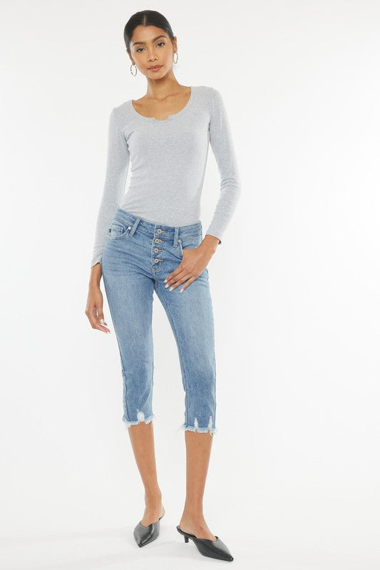 Kan Can Mid Rise Capri Jean Pants
