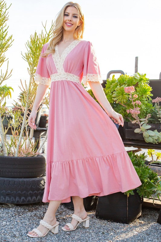 Orange Farm Lace trimmed Detailed Tiered Dress