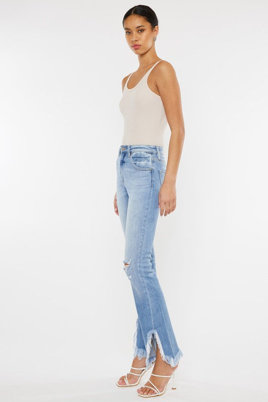 Kan Can High Rise Leg Distress Bootcut Jeans