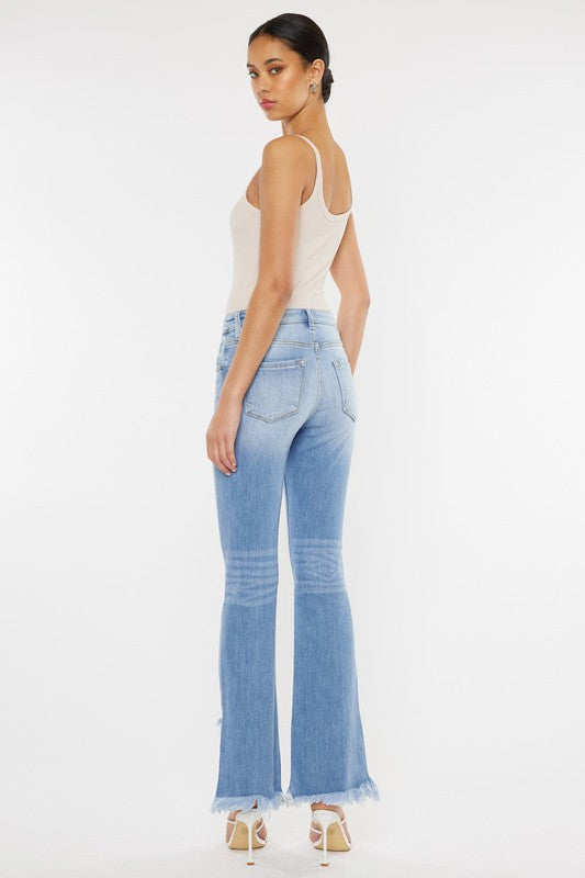 Kan Can High Rise Leg Distress Bootcut Jeans