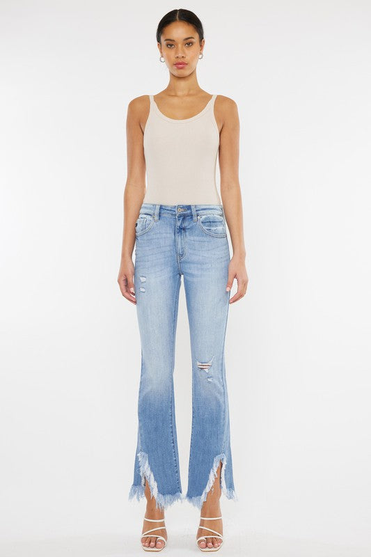 Kan Can High Rise Leg Distress Bootcut Jeans