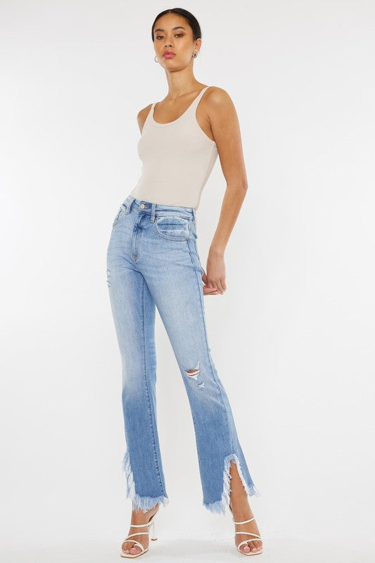 Kan Can High Rise Leg Distress Bootcut Jeans