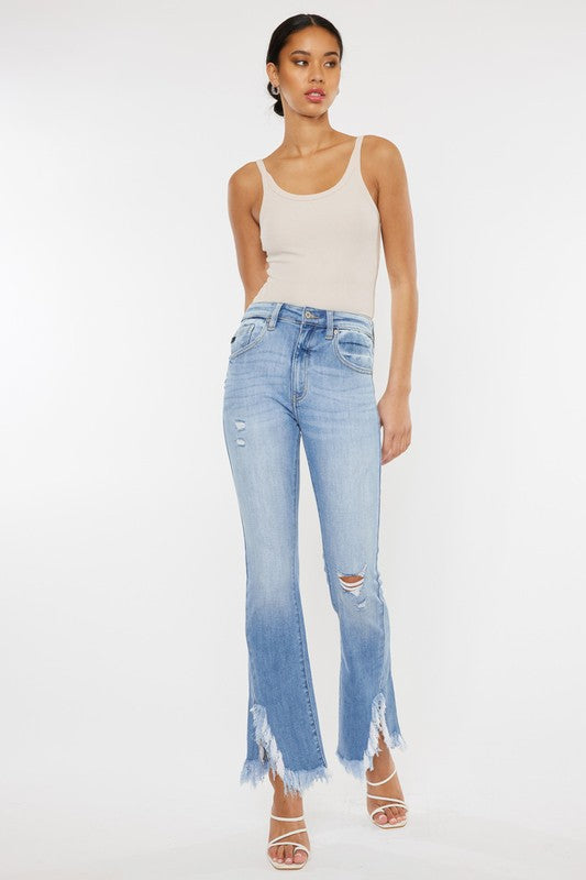 Kan Can High Rise Leg Distress Bootcut Jeans