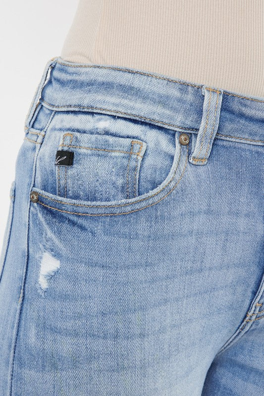 Kan Can High Rise Leg Distress Bootcut Jeans