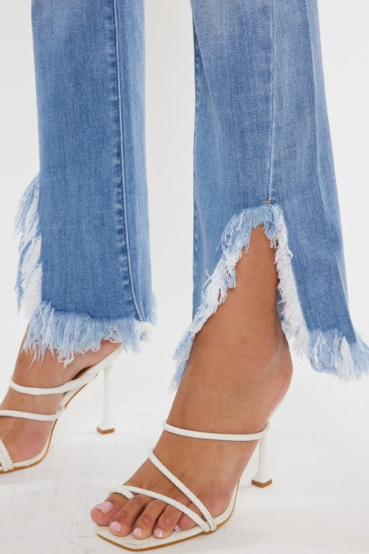 Kan Can High Rise Leg Distress Bootcut Jeans