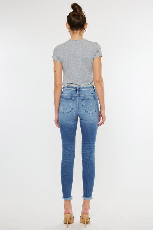 Kan Can High Rise Fray Hem Ankle Skinny Jeans