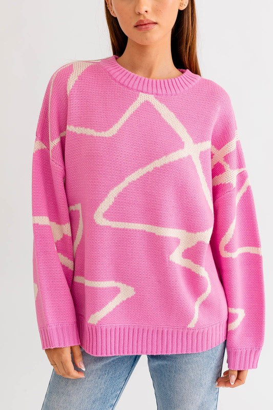 Le Lis Abstract Pattern Oversized Sweater Top