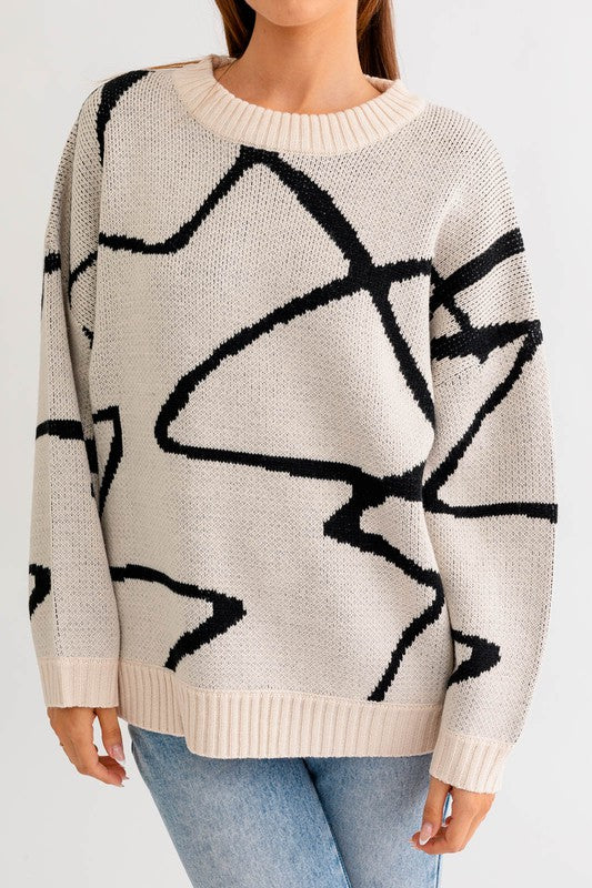 Le Lis Abstract Pattern Oversized Sweater Top