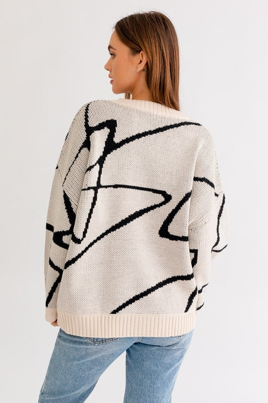 Le Lis Abstract Pattern Oversized Sweater Top