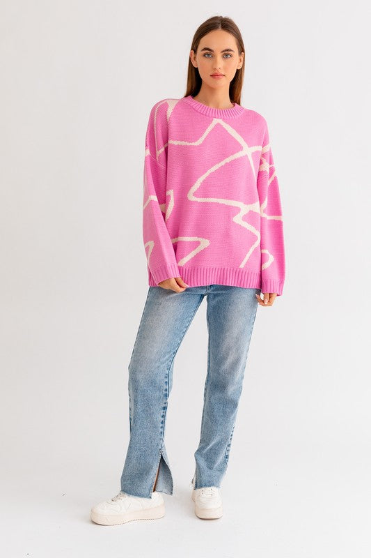 Le Lis Abstract Pattern Oversized Sweater Top