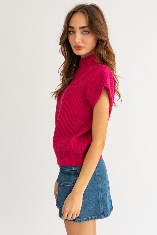 Turtle Neck Power Shoulder Sweater Vest - Boho Soho