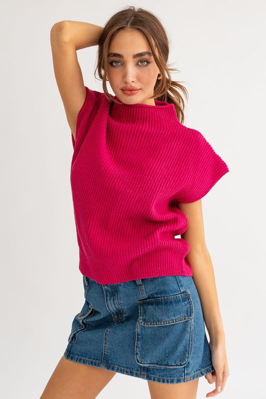 Turtle Neck Power Shoulder Sweater Vest - Boho Soho