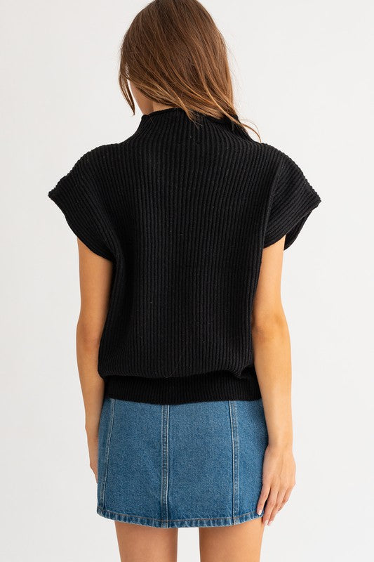 Turtle Neck Power Shoulder Sweater Vest - Boho Soho