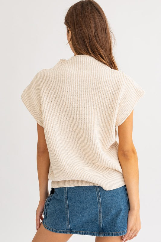 Turtle Neck Power Shoulder Sweater Vest - Boho Soho