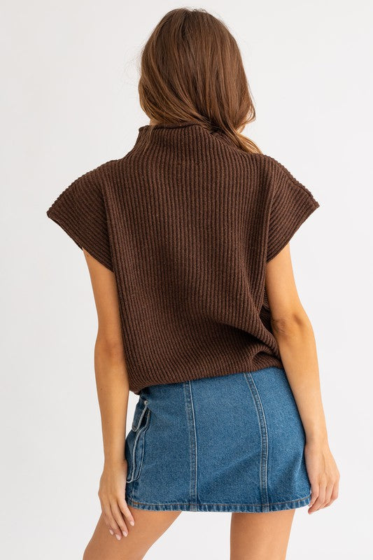 Turtle Neck Power Shoulder Sweater Vest - Boho Soho