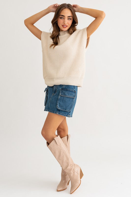 Turtle Neck Power Shoulder Sweater Vest - Boho Soho