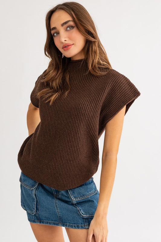 Turtle Neck Power Shoulder Sweater Vest - Boho Soho