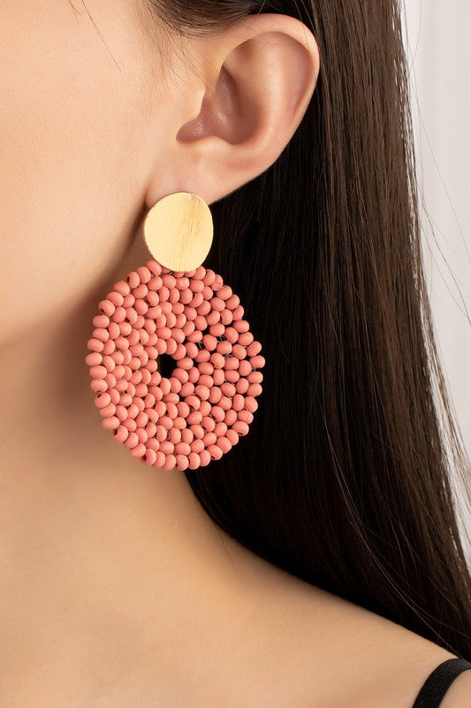 Boho Wood disk drop earrings