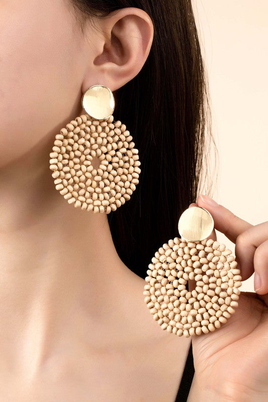 Boho Wood disk drop earrings